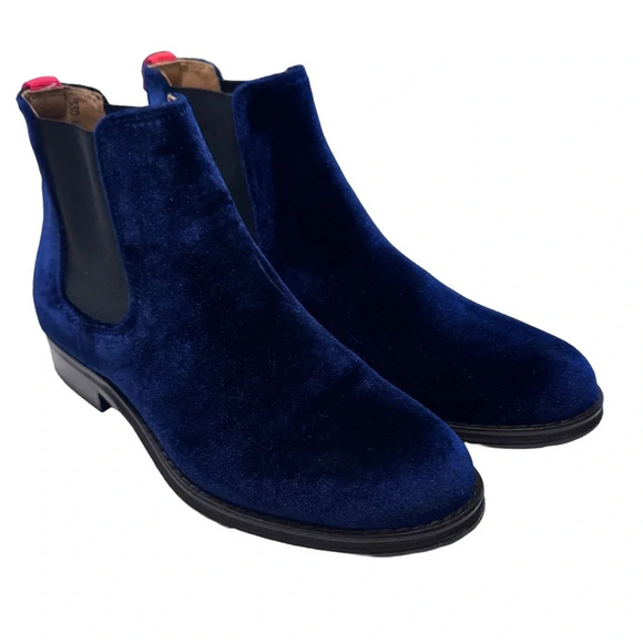 DEL TORO Blue Velvet Boots Leather Soles. Hand Made In Italy Sz 5 Fits Sz 6 - Picture 1 of 12